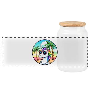 Cool Unicorn Beach Holiday Summer Vibes - Panoramic Cookie Jar with Wooden Lid - white - Front