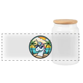 Ambiance estive de vacances à la plage de licorne - Boîte à biscuits avec couvercle en bois - blanc - Devant