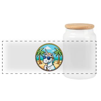 Cool Unicorn Beach Holiday Summer Vibes - Panoramic Cookie Jar with Wooden Lid - white - Front