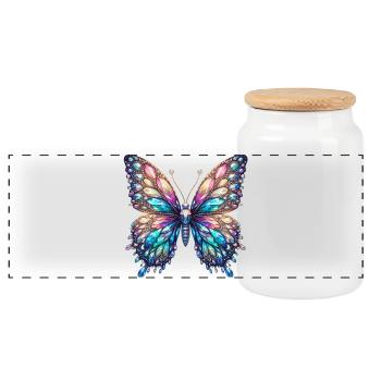 Schmetterling, Diamant, Diamanten, Kristalle, Kristall - Panorama Keksdose mit Holzdeckel - Weiß - Vorne