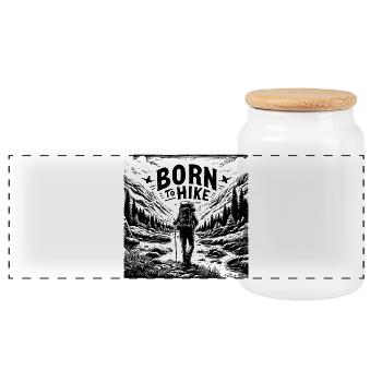 Born to hike - Panoramic Cookie Jar with Wooden Lid - white - Front