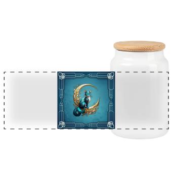 Adorable fantasy cat - Panoramic Cookie Jar with Wooden Lid - white - Front