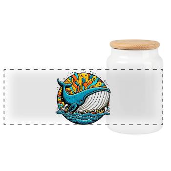 Whale - Panoramic Cookie Jar with Wooden Lid - white - Front