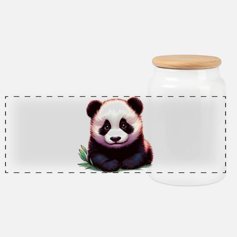 Panda - Panorama Keksdose mit Holzdeckel - Weiß