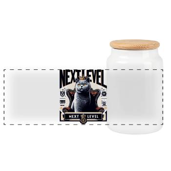 BKH British Shorthair Blue Cat King Chair - Panoramic Cookie Jar with Wooden Lid - white - Front