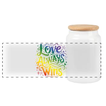 LGBTQ Pride Month - Love Always Wins - Panoramic Cookie Jar with Wooden Lid - white - Front