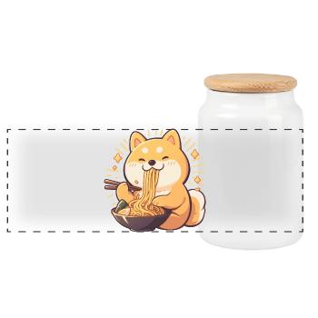 Chien qui mange des Ramens - Boîte à biscuits avec couvercle en bois - blanc - Devant