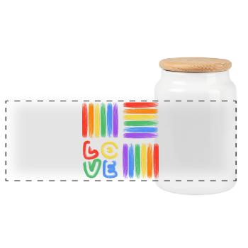 Rainbow Love Brush Art - Panoramic Cookie Jar with Wooden Lid - white - Front