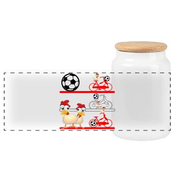 ÖSTERREICH Hühner Fußball - Panorama Keksdose mit Holzdeckel - Weiß - Vorne