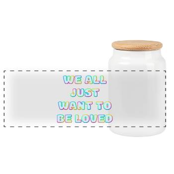 We All Just Want To Be Loved - Panoramic Cookie Jar with Wooden Lid - white - Front