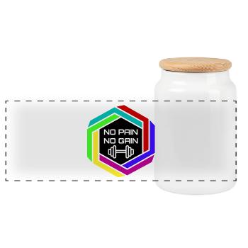 No Pain No Gain - Fitness decal - Panoramic Cookie Jar with Wooden Lid - white - Front