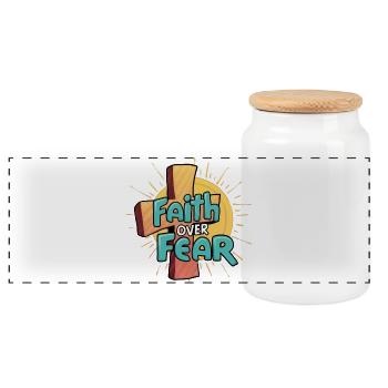Glauben über Angst religiöses Motiv - Panorama Keksdose mit Holzdeckel - Weiß - Vorne