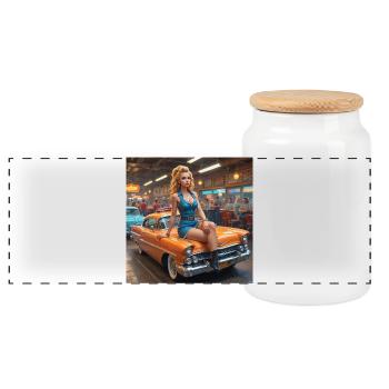 Pinup Car Diner - Panorama Keksdose mit Holzdeckel - Weiß - Vorne