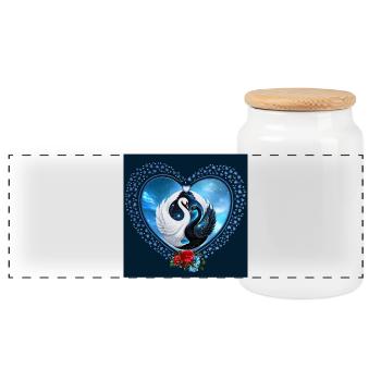 Black Swan and White Swan - Panoramic Cookie Jar with Wooden Lid - white - Front