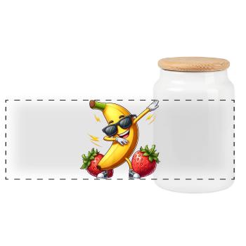 Dabbing Sonnenbrille Banane Erdbeere Lustiger Tupfer - Panorama Keksdose mit Holzdeckel - Weiß - Vorne