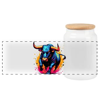 Stier - Panorama Keksdose mit Holzdeckel - Weiß - Vorne