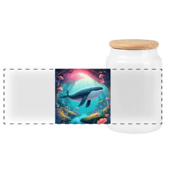 Flying Whale - Panoramic Cookie Jar with Wooden Lid - white - Front