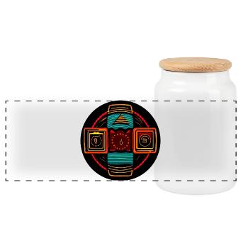 Neon Geometric Icons - Native Freestyle - Boîte à biscuits avec couvercle en bois - blanc - Devant