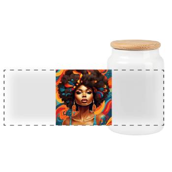 Afro Frisur Floral Explosion - Panorama Keksdose mit Holzdeckel - Weiß - Vorne