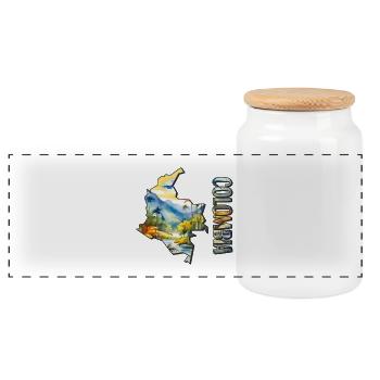 Watercolor Map of Colombia - Panoramic Cookie Jar with Wooden Lid - white - Front