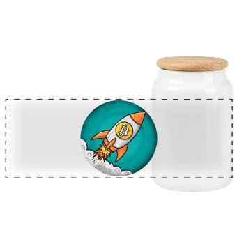 Crypto rocket: Bitcoin to the moon! - Panoramic Cookie Jar with Wooden Lid - white - Front