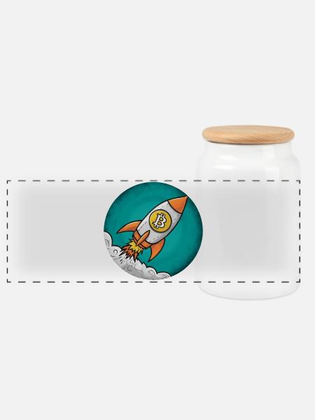 Krypto-Rakete: Bitcoin zum Mond! - Panorama Keksdose mit Holzdeckel - Weiß