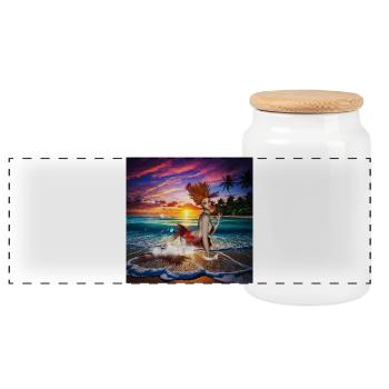Magnifique coucher de soleil sur la plage - Boîte à biscuits avec couvercle en bois - blanc - Devant