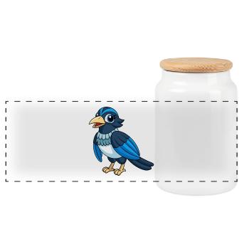 Elster Niedliche Maskottchen Zeichentrickfigur Kawaii - Panorama Keksdose mit Holzdeckel - Weiß - Vorne