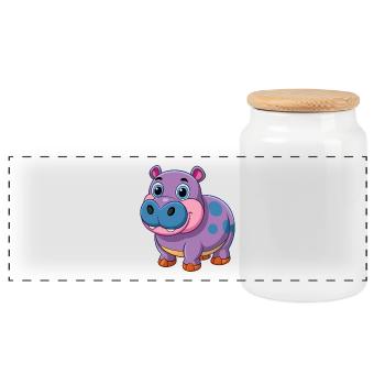 Hippo Cute Mascot Cartoon Character Kawaii - Panoramic Cookie Jar with Wooden Lid - white - Front