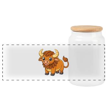 Buffalo Cute Mascot Cartoon Character Kawaii - Panoramic Cookie Jar with Wooden Lid - white - Front