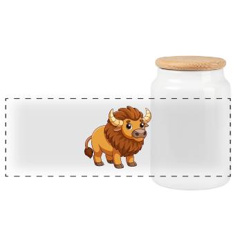 Bison Cute Mascot Cartoon Character Kawaii - Panoramic Cookie Jar with Wooden Lid - white - Front