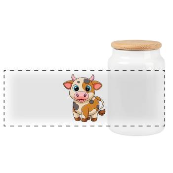 Cow Cute Mascot Cartoon Character Kawaii - Panoramic Cookie Jar with Wooden Lid - white - Front