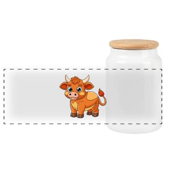 Stier Niedliche Maskottchen Zeichentrickfigur Kawaii - Panorama Keksdose mit Holzdeckel - Weiß - Vorne