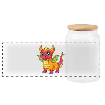Dragon Cute Mascot Cartoon Character Kawaii - Panoramic Cookie Jar with Wooden Lid - white - Front
