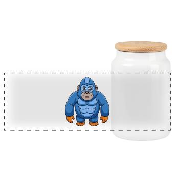Gorilla Cute Mascot Cartoon Character Kawaii - Panoramic Cookie Jar with Wooden Lid - white - Front
