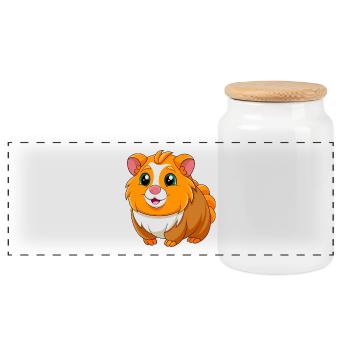 Guinea Pig Cute Mascot Cartoon Character Kawaii - Panoramic Cookie Jar with Wooden Lid - white - Front