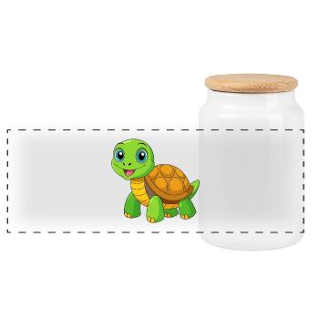 Turtle Cute Mascot Cartoon Character Kawaii - Panoramic Cookie Jar with Wooden Lid - white - Front