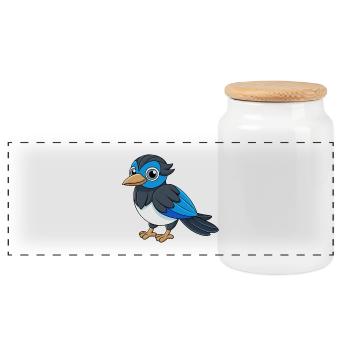 Elster Niedliche Maskottchen Zeichentrickfigur Kawaii - Panorama Keksdose mit Holzdeckel - Weiß - Vorne