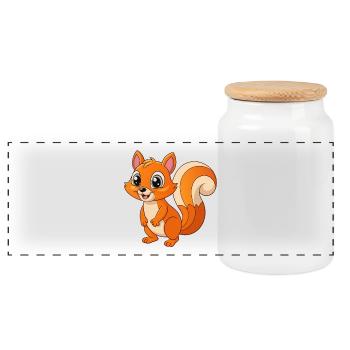 Squirrel Cute Mascot Cartoon Character Kawaii - Panoramic Cookie Jar with Wooden Lid - white - Front