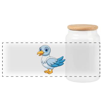 Seagull Cute Mascot Cartoon Character Kawaii - Panoramic Cookie Jar with Wooden Lid - white - Front