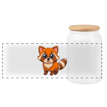 Raccoon Cute Mascot Cartoon Character Kawaii - Panoramic Cookie Jar with Wooden Lid - white - Front