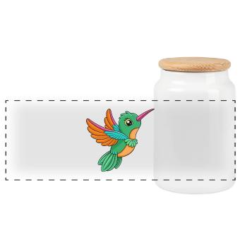 Hummingbird Cute Mascot Cartoon Character Kawaii - Panoramic Cookie Jar with Wooden Lid - white - Front