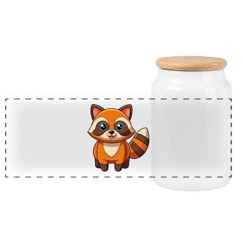 Raccoon Cute Mascot Cartoon Character Kawaii - Panoramic Cookie Jar with Wooden Lid - white - Front