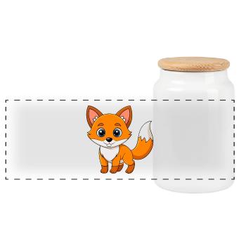 Fuchs Niedliches Maskottchen Zeichentrickfigur Kawaii - Panorama Keksdose mit Holzdeckel - Weiß - Vorne
