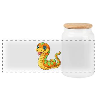 Snake Cute Mascot Cartoon Character Kawaii - Panoramic Cookie Jar with Wooden Lid - white - Front