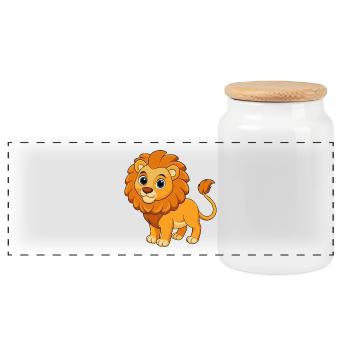 Lion Mignon Mascotte Personnage De Dessin Animé Kawaii - Boîte à biscuits avec couvercle en bois - blanc - Devant