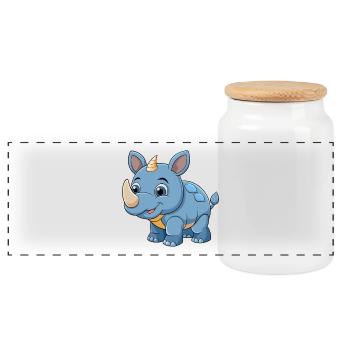 Rhino Cute Mascot Cartoon Character Kawaii - Panoramic Cookie Jar with Wooden Lid - white - Front