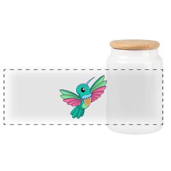 Colibri Mascotte mignonne Personnage de dessin animé Kawaii - Boîte à biscuits avec couvercle en bois - blanc - Devant