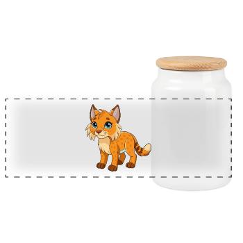 Lynx Cute Mascot Cartoon Character Kawaii - Panoramic Cookie Jar with Wooden Lid - white - Front