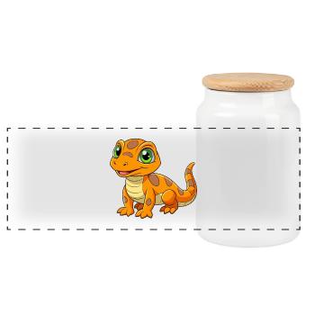 Lizard Cute Mascot Cartoon Character Kawaii - Panoramic Cookie Jar with Wooden Lid - white - Front
